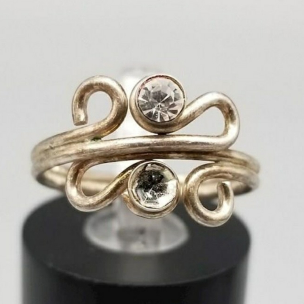 Sterling Silver 925 stamped CZ rhinestone crystal ring 5.5